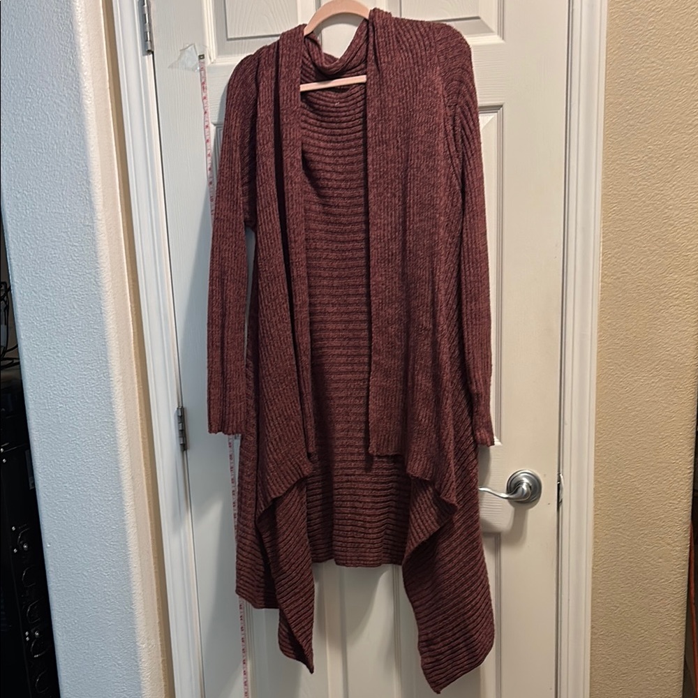 Skinnygirl Burgundy Cardigan with Waterfall Drape